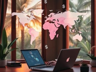 Ilustrasi profesi Virtual Assistant (VA) yang bekerja remote dari rumah untuk klien luar negeri dengan gaji dolar.